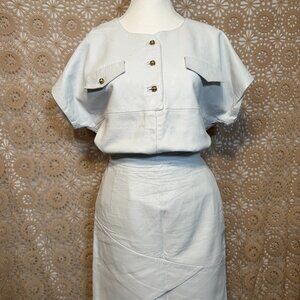 Gingette Vintage 2 Piece White Leather Skirt and Top-Sz L